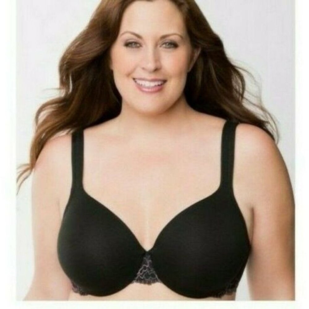 Cacique Womens Bra Cotton Lace Full Coverage Size 38F Black